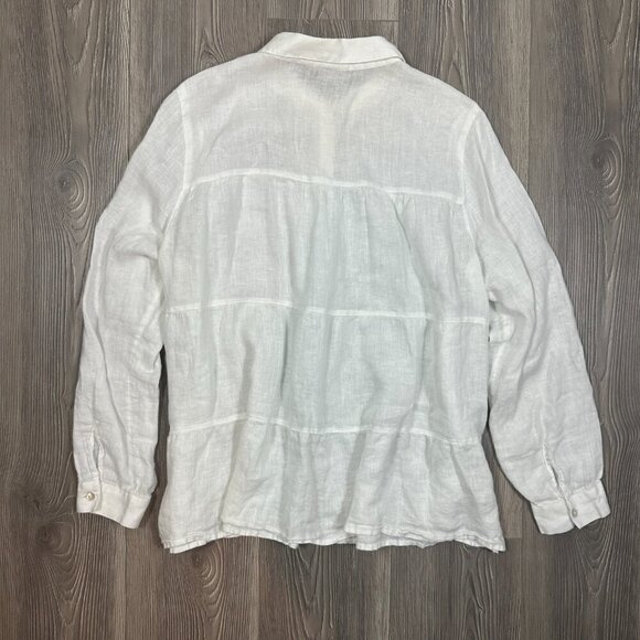 J. Jill White Linen Button Down Tiered Shirt Size L - Picture 3 of 6